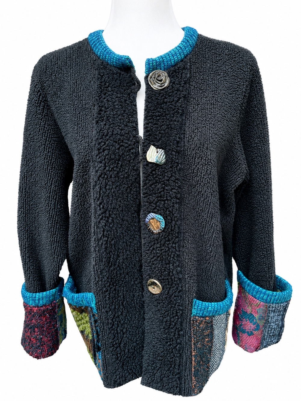 Vintage Lee Andersen Wearable Art Patchwork Textured Jacket Made in USA Size Med